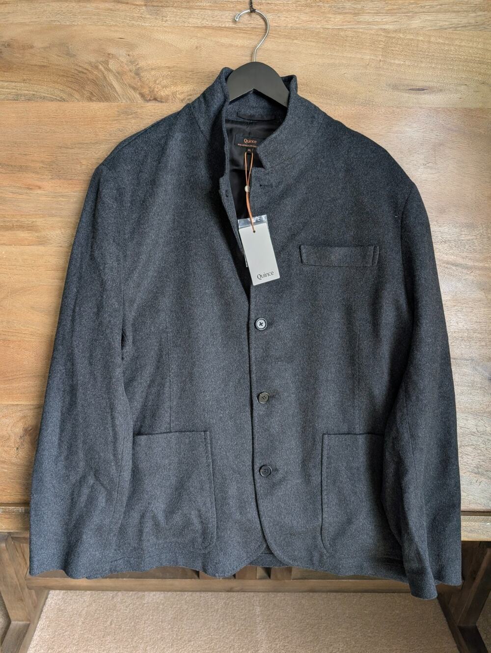 NWT Quince Blazer Mens XL Heather Graphite Mongolian Cashmere Stand-Up Collar